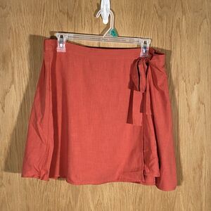 A New Day Women's Lg Skirt Faux Wrap Pull On Coral Pink Tennis Preppy Feminine